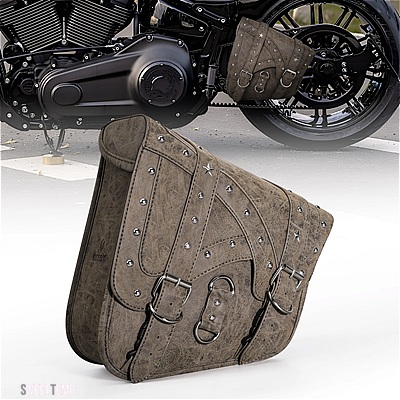 互換品 ハーレー ヴィンテージ PU レザーバイクサドルバッグ ファットボーイ 114 ヘリテージ 2018-2023 防水バイクスイングアームバッグツールストレー_1