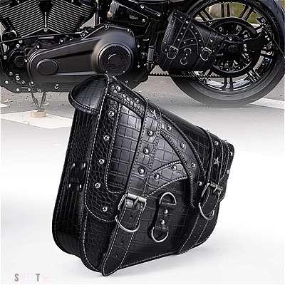 互換品 ハーレー ヴィンテージ PU レザーバイクサドルバッグ ファットボーイ 114 ヘリテージ 2018-2023 防水バイクスイングアームバッグツールストレー_2