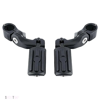 互換品 ハーレー バイク 1-1/4インチ ショートアングル エンジンガード フットペグ ペダルマウント マットブラック