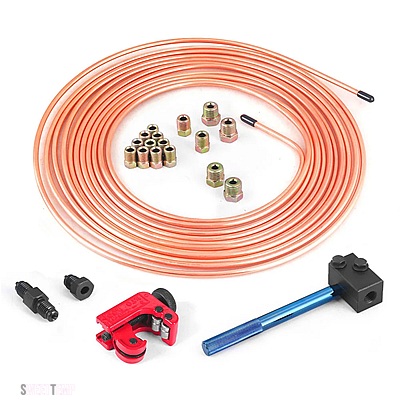 互換品 パーツそ他 3/16インチ ブレーキライン ダブルフレアリングツール チューブカッター付き＆3/16インチ X 25' 銅ニッケル合金非磁性ブレーキライン