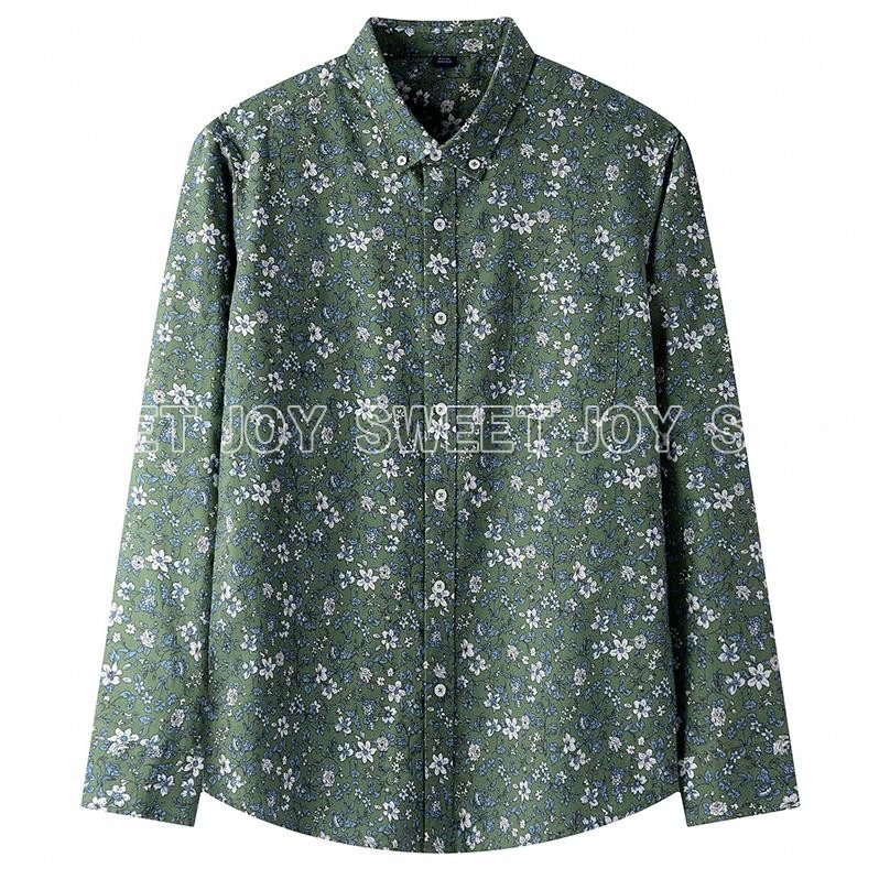 ボタンダウンシャツ 長袖 総柄シャツ メンズ 花柄 草本柄