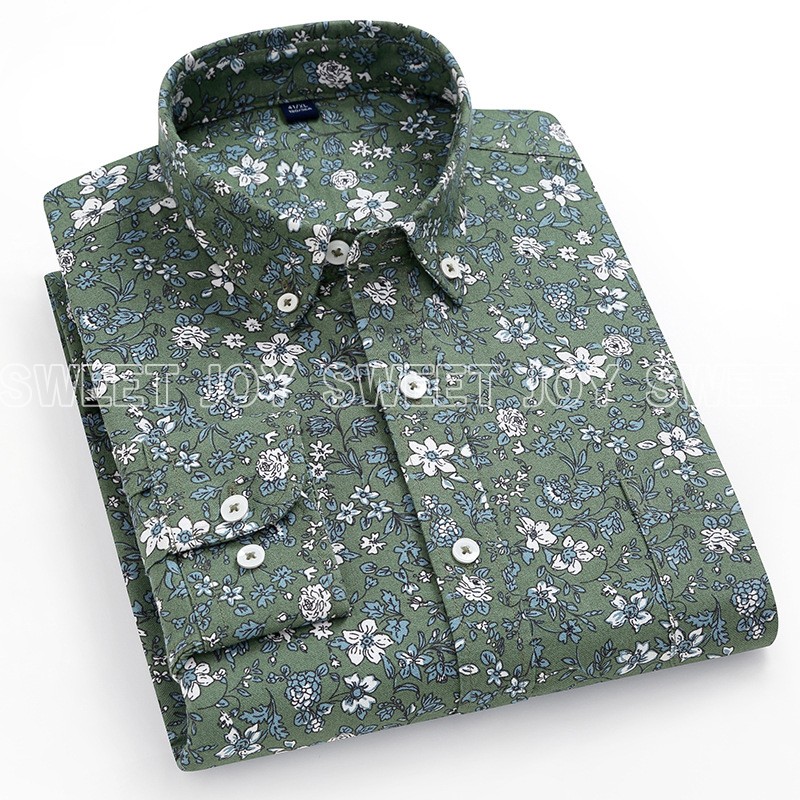 ボタンダウンシャツ 長袖 総柄シャツ メンズ 花柄 草本柄