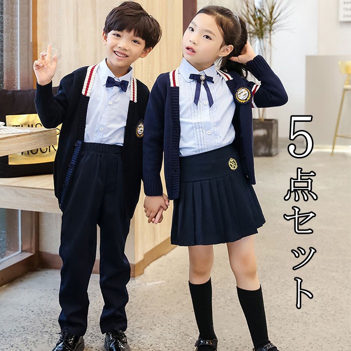 韓国子供服 卒業式 秋冬 入学式 子供 スーツ フォーマル 女 制服 キッズスーツ 男の子 学生服 スカート 入園式 卒園式 子供服 5点セット 110-160cm