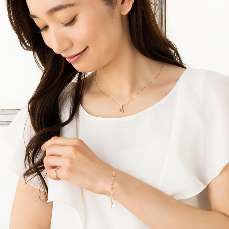 ブレスレット アミュレット レインボー 虹 レディース 女性 彼女 誕生石 誕生日 記念日 厄年 プレゼント ギフト 18金 10金 金属アレルギー 対応 ピンクゴールド_5