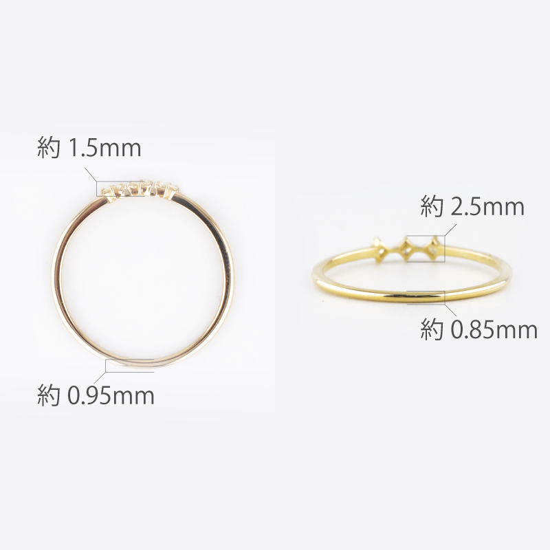 OUCA ダイヤモンド リング 指輪 プリンセスカット 18金 10金 K18 K10 細い 重ね付け 女性 レディース 誕生日 プレゼント 金属アレルギー 対応 ピンクゴールドの画像