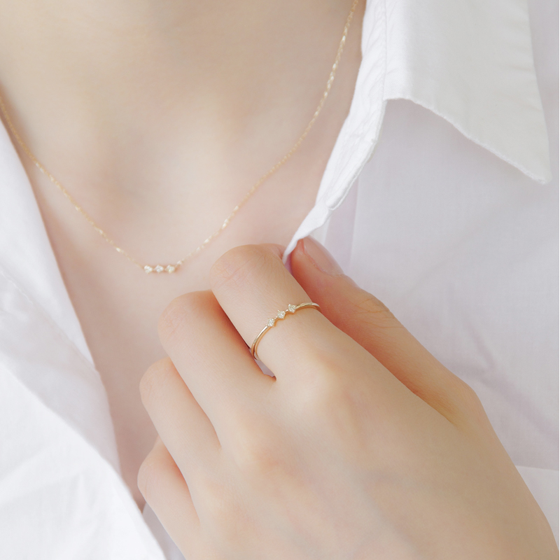 OUCA ダイヤモンド リング 指輪 プリンセスカット 18金 10金 K18 K10 細い 重ね付け 女性 レディース 誕生日 プレゼント 金属アレルギー 対応 ピンクゴールドの画像