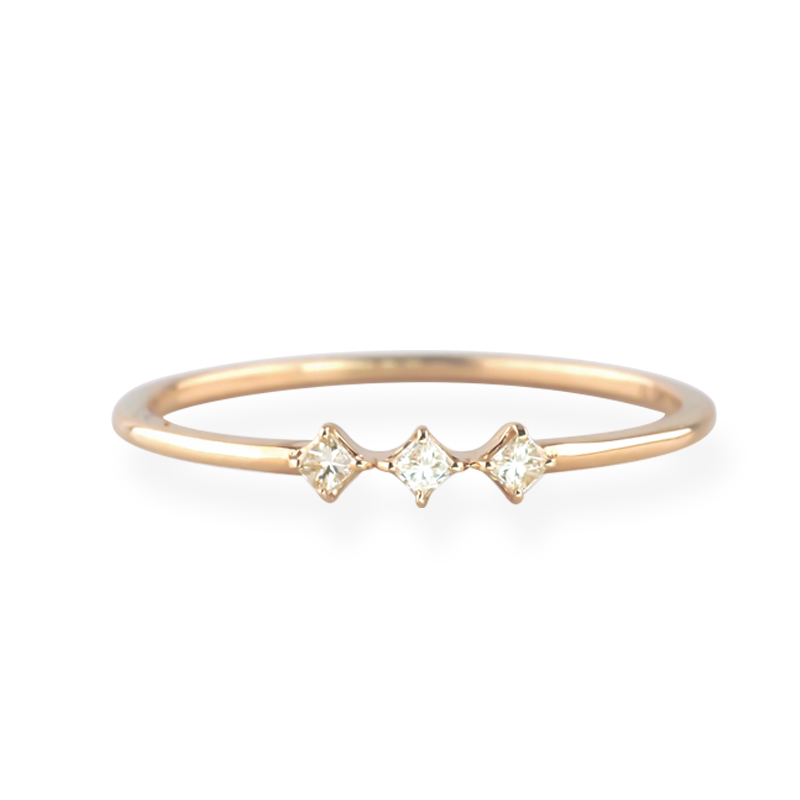OUCA ダイヤモンド リング 指輪 プリンセスカット 18金 10金 K18 K10 細い 重ね付け 女性 レディース 誕生日 プレゼント 金属アレルギー 対応 ピンクゴールドの画像