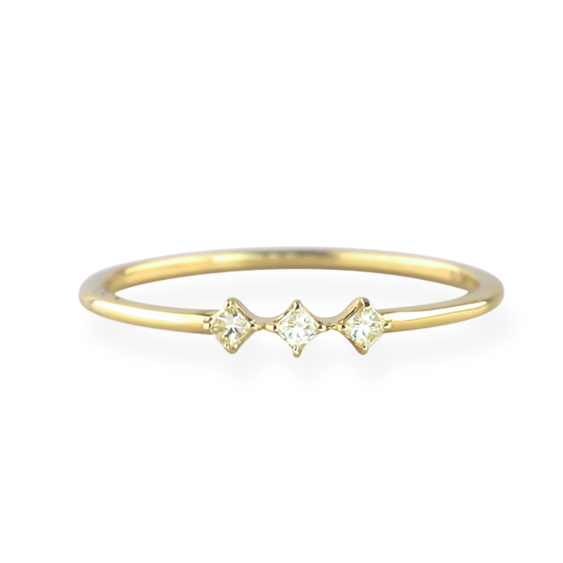 OUCA ダイヤモンド リング 指輪 プリンセスカット 18金 10金 K18 K10 細い 重ね付け 女性 レディース 誕生日 プレゼント 金属アレルギー 対応 ピンクゴールドの画像