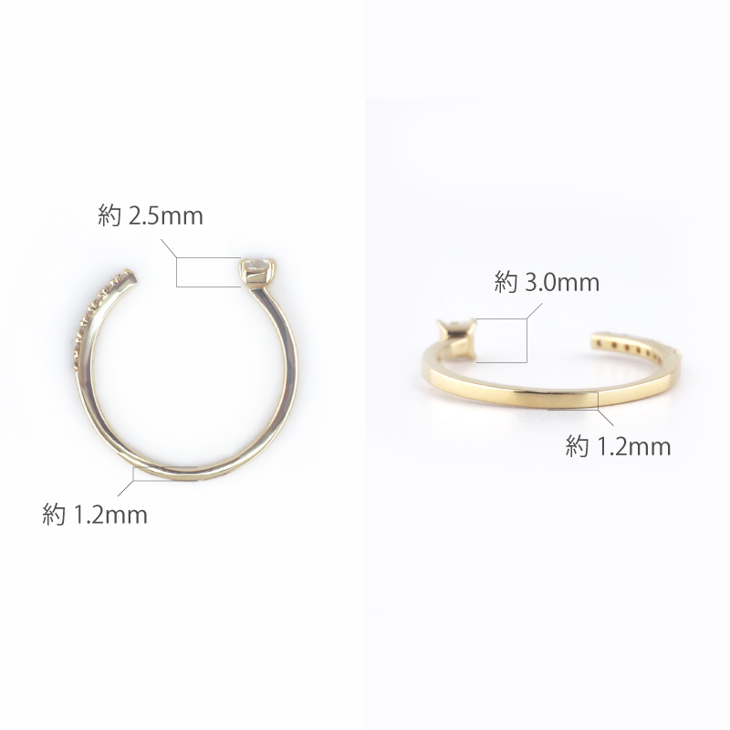 OUCA ダイヤモンド リング 指輪 プリンセスカット フォークリング 18金 10金 K18 K10 女性 レディース 誕生日 プレゼント 金属アレルギー 対応 ピンクゴールドの画像