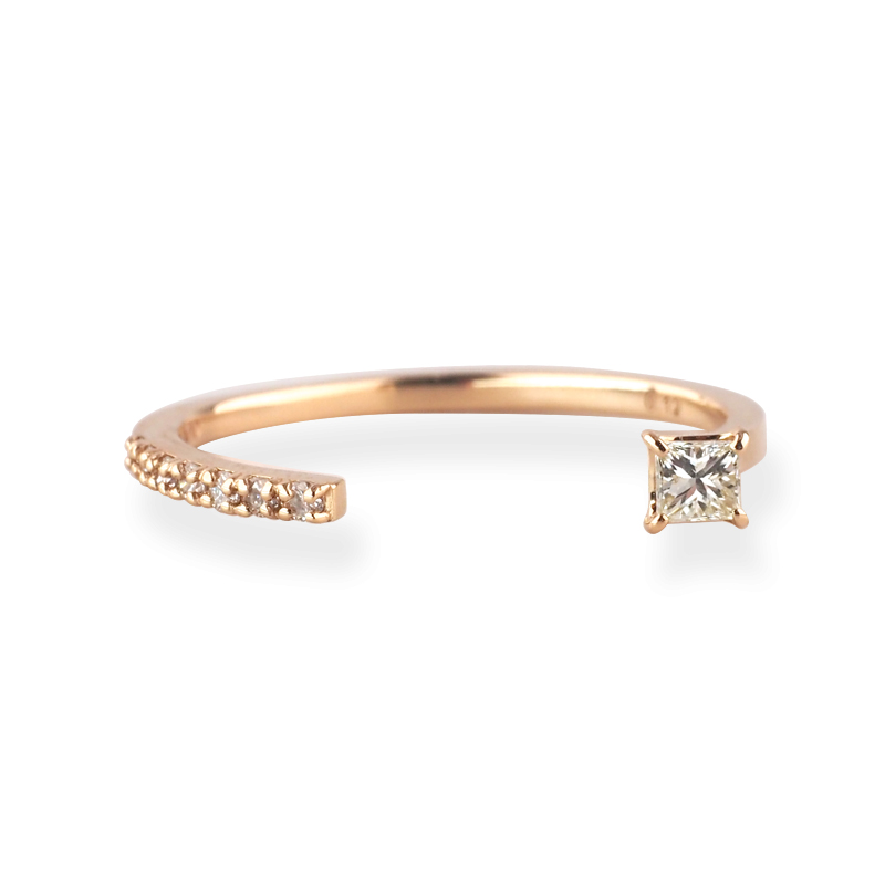 OUCA ダイヤモンド リング 指輪 プリンセスカット フォークリング 18金 10金 K18 K10 女性 レディース 誕生日 プレゼント 金属アレルギー 対応 ピンクゴールドの画像