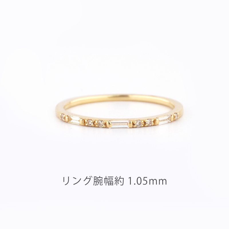 OUCA ダイヤモンド リング 指輪 バゲットカット 18金 10金 K18 K10 細い 重ね付け 女性 レディース 誕生日 プレゼント 金属アレルギー 対応 ピンクゴールドの画像