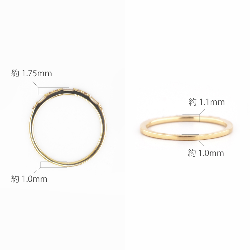 OUCA ダイヤモンド リング 指輪 バゲットカット 18金 10金 K18 K10 細い 重ね付け 女性 レディース 誕生日 プレゼント 金属アレルギー 対応 ピンクゴールドの画像