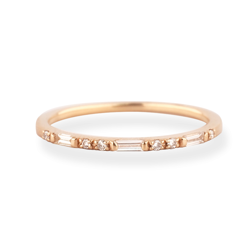OUCA ダイヤモンド リング 指輪 バゲットカット 18金 10金 K18 K10 細い 重ね付け 女性 レディース 誕生日 プレゼント 金属アレルギー 対応 ピンクゴールドの画像