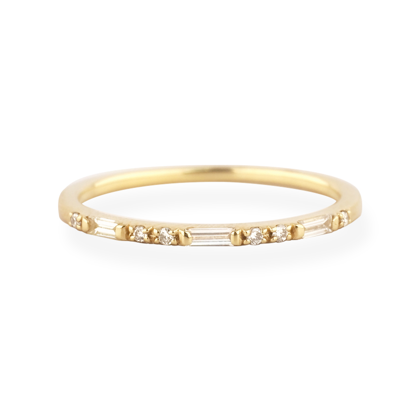OUCA ダイヤモンド リング 指輪 バゲットカット 18金 10金 K18 K10 細い 重ね付け 女性 レディース 誕生日 プレゼント 金属アレルギー 対応 ピンクゴールドの画像