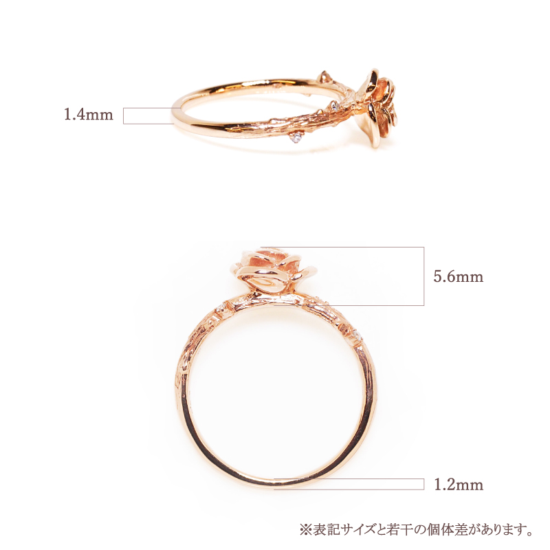 リング バラ ローズ 指輪 ダイヤモンド レディース 女性 彼女 誕生日 記念日 プレゼント ギフト 18金 10金 K18 K10 金属アレルギー 対応 安心 ピンクゴールドの画像
