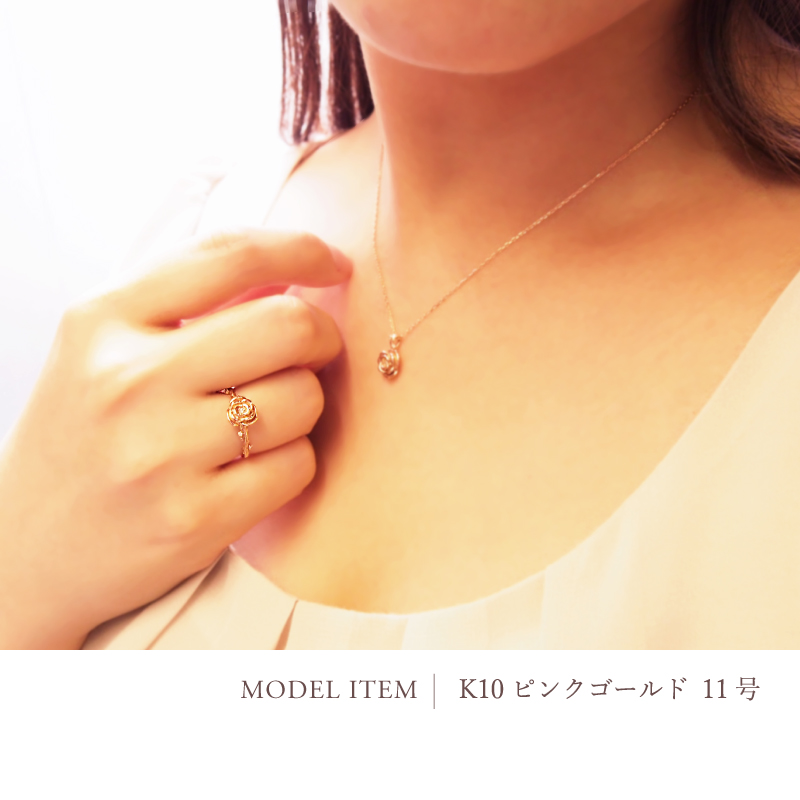 リング バラ ローズ 指輪 ダイヤモンド レディース 女性 彼女 誕生日 記念日 プレゼント ギフト 18金 10金 K18 K10 金属アレルギー 対応 安心 ピンクゴールドの画像