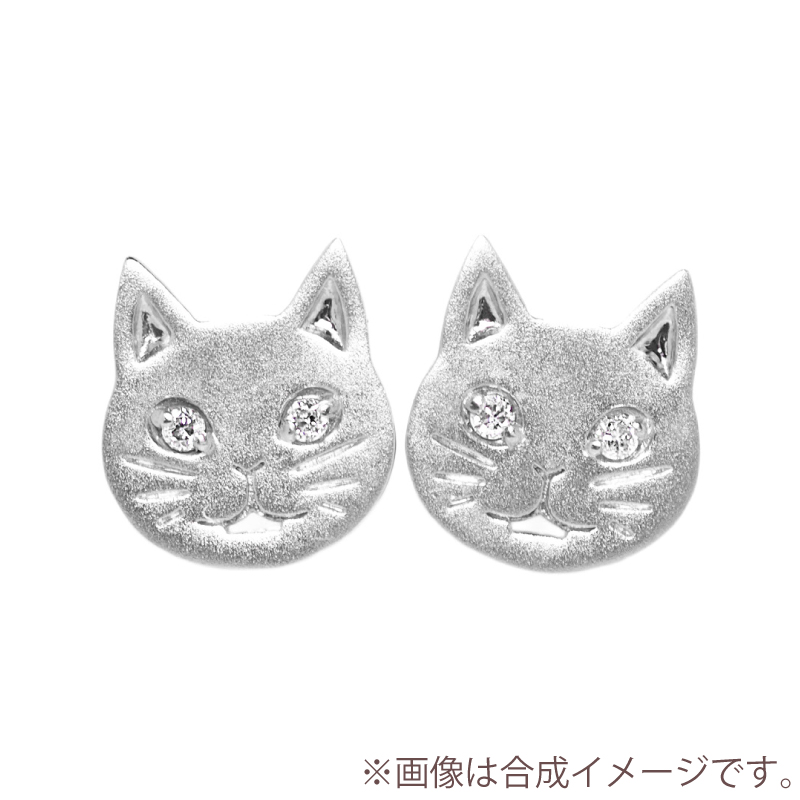 猫 ピアス ダイヤモンド ネコ ねこ 顔 フレーメン ダイヤ K18 18金 18K K10 10金 10K ゴールド アレルギー対応 レディース  猫グッズ プレゼント 誕生日 あすつく