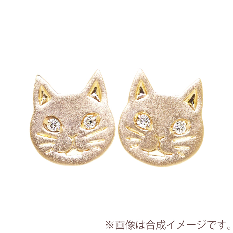 ピアス ダイヤモンド 猫 ネコ ねこ 顔 フレーメン ダイヤ K18 18金 18K K10 10金 10K ゴールド アレルギー対応 レディース  猫グッズ プレゼント 誕生日 あすつく