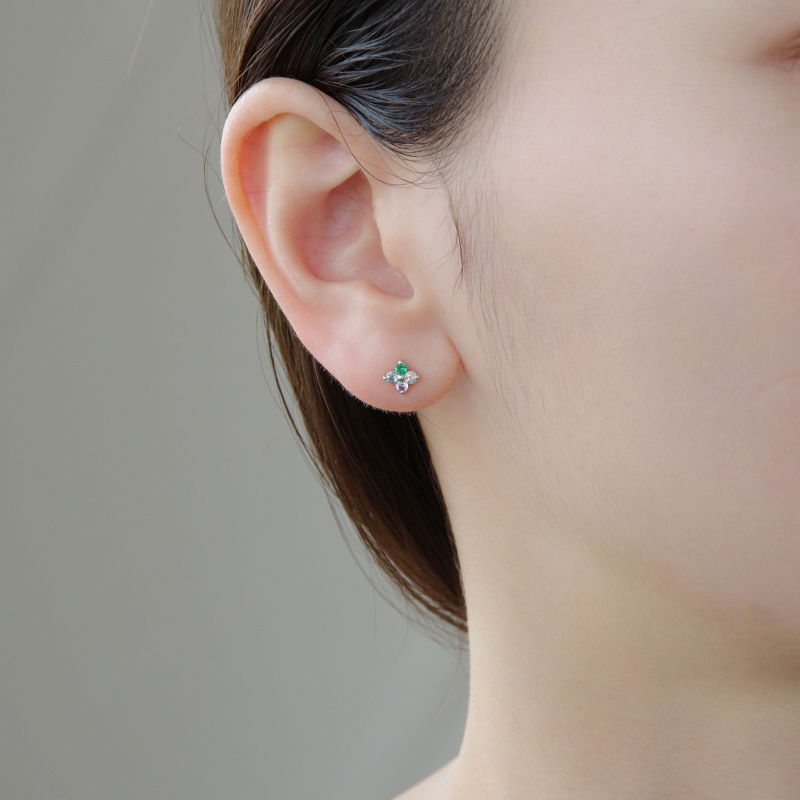 ピアス 花 フラワー セミオーダー 2.0mm キャッチ レディース 女性 彼女 誕生石 誕生日 記念日 プレゼント ギフト 18金 10金 金属アレルギー 対応 安心 金アレ | Sweets Jewelry Market | 05