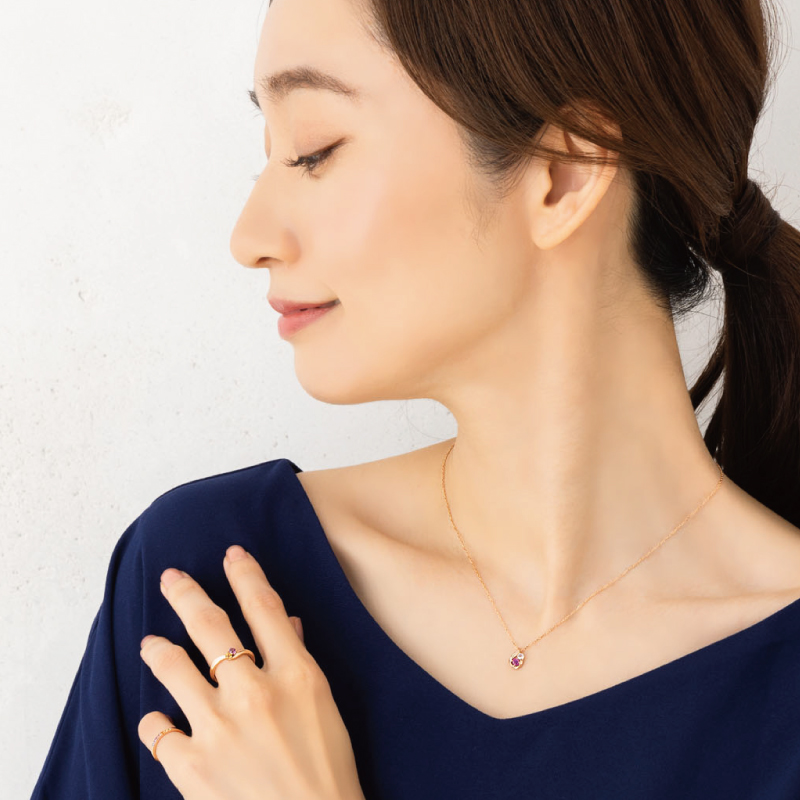 オーダーメイド しずく ネックレス 誕生石 Ties 18金 10金 18K K18 プラチナ 女性 レディース 誕生日 記念日 プレゼント ギフト ピンクゴールド アレルギー対応の画像