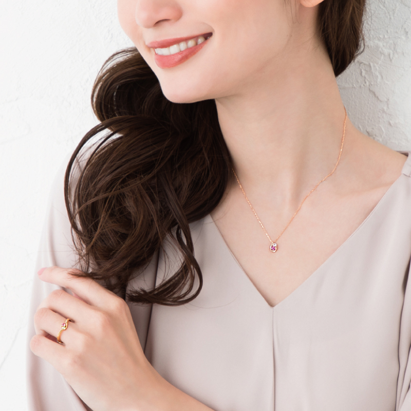 オーダーメイド しずく ネックレス 誕生石 Ties 18金 10金 18K K18 プラチナ 女性 レディース 誕生日 記念日 プレゼント ギフト ピンクゴールド アレルギー対応の画像
