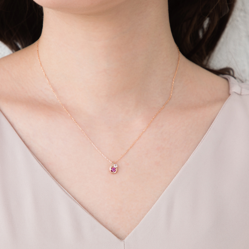 オーダーメイド しずく ネックレス 誕生石 Ties 18金 10金 18K K18 プラチナ 女性 レディース 誕生日 記念日 プレゼント ギフト ピンクゴールド アレルギー対応の画像