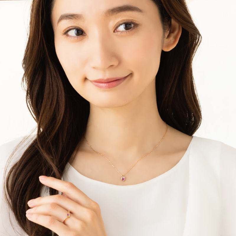 オーダーメイド しずく ネックレス 誕生石 Ties 18金 10金 18K K18 プラチナ 女性 レディース 誕生日 記念日 プレゼント ギフト ピンクゴールド アレルギー対応の画像
