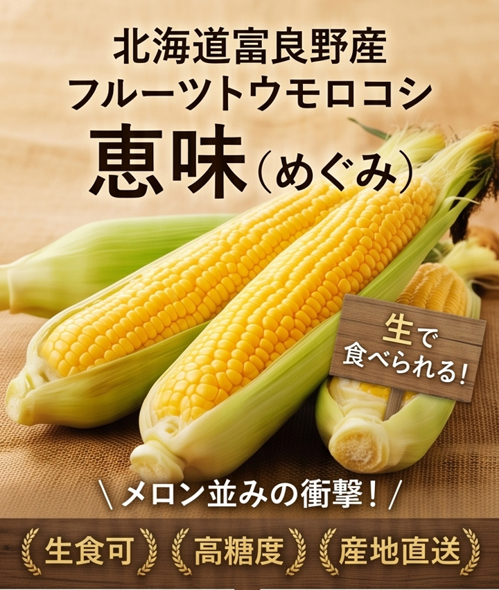 とうもろこし 生で食べれる 恵味 10本 2Lサイズ 北海道 富良野産 送料