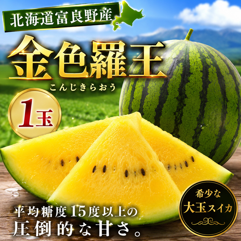 黄色いスイカ 金色羅王 こんじきらおう 北海道富良野産 1玉 約5kg 送料