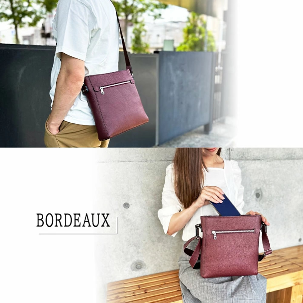 ショルダーバッグ レザーバッグ メンズ レディース 牛革 レザー 縦 縦