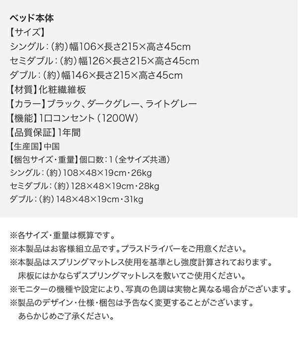 ✨美品✨ 棚・コンセント付きフロアベッド スタンダードポケットコイルマットレス付き セミダブル 【NA6945126449】(25392円)