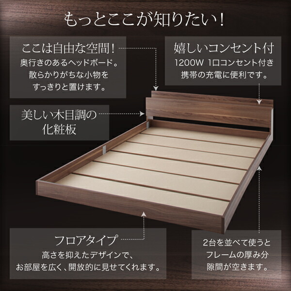 【タイムセール】 棚・コンセント付きフロアベッド スタンダードポケットコイルマットレス付き セミダブル 【MY5888258153】(21528円)