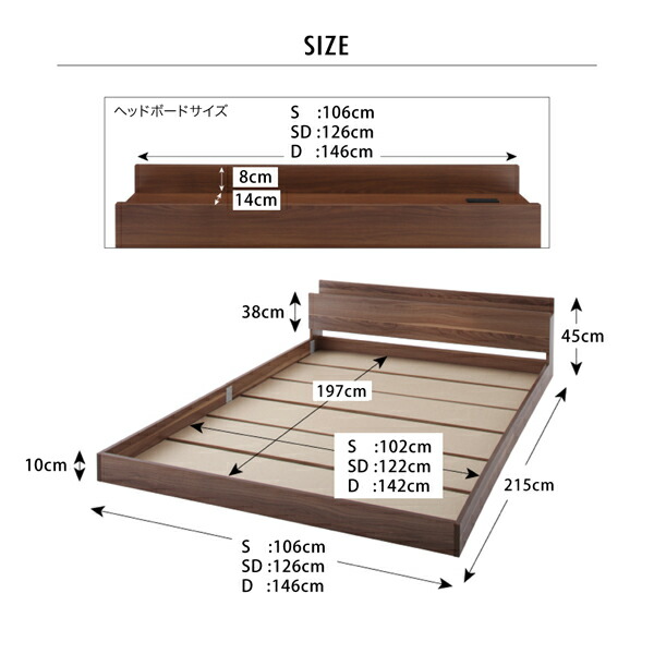 【タイムセール】 棚・コンセント付きフロアベッド スタンダードポケットコイルマットレス付き セミダブル 【MY5888258153】(21528円)