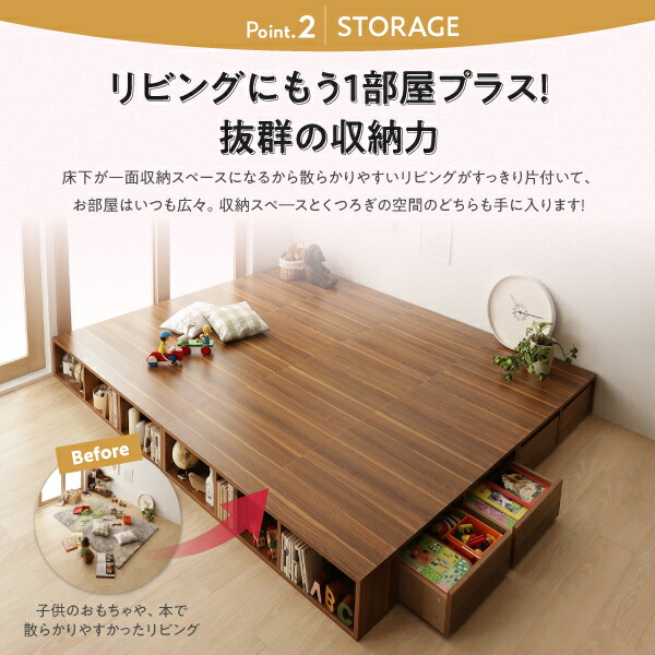 【超美品】 お客様組立 シェルフ棚・引出収納付きベッドとしても使えるフローリング調デザイン小上がり ワイドK200 【XUR1007901695】(36850円)