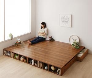 お客様組立 シェルフ棚・引出収納付きベッドとしても使えるフローリング調デザイン小上がり ワイドK200(36850円)