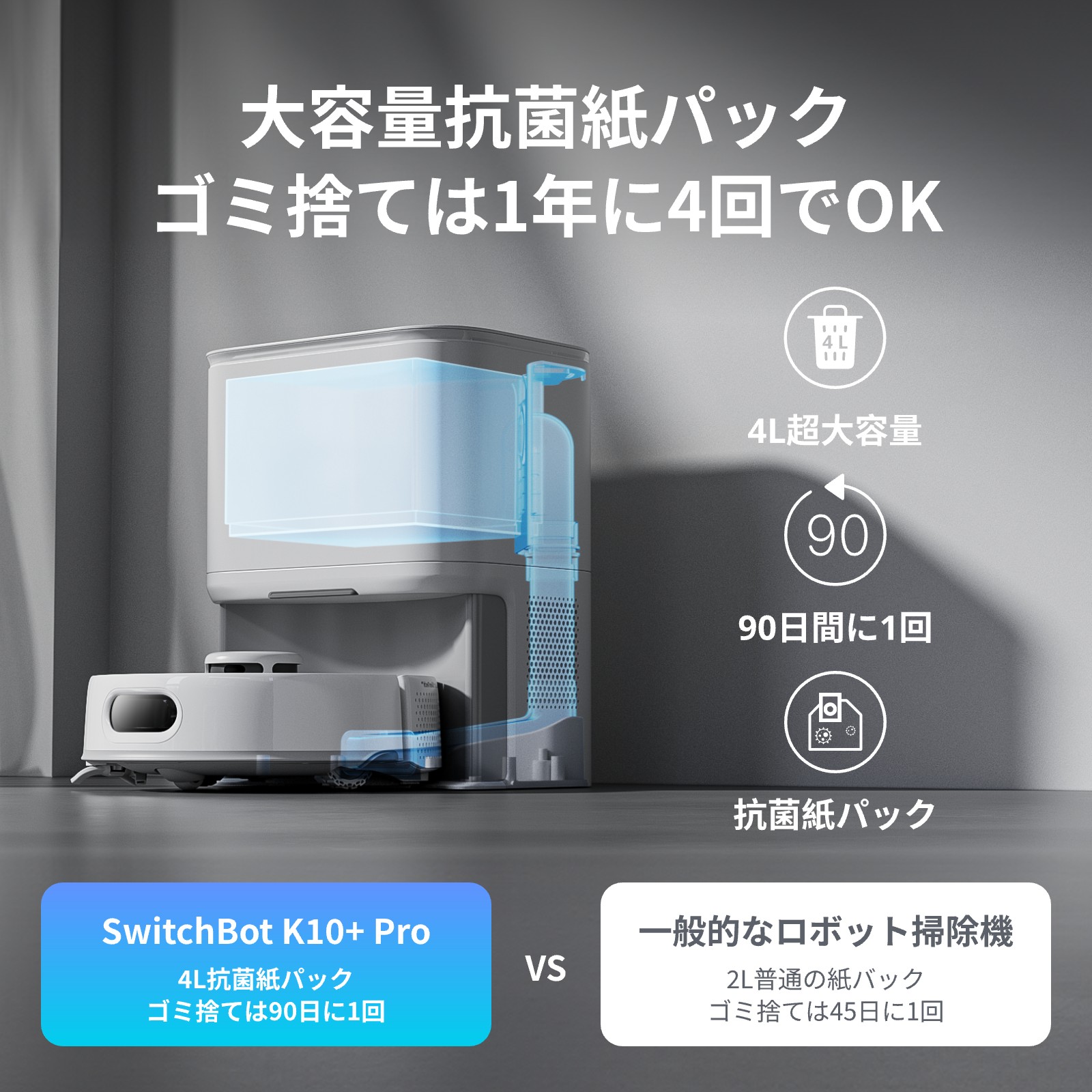 SwitchBot（スイッチボット） ロボット掃除機 K10+Pro 高精度