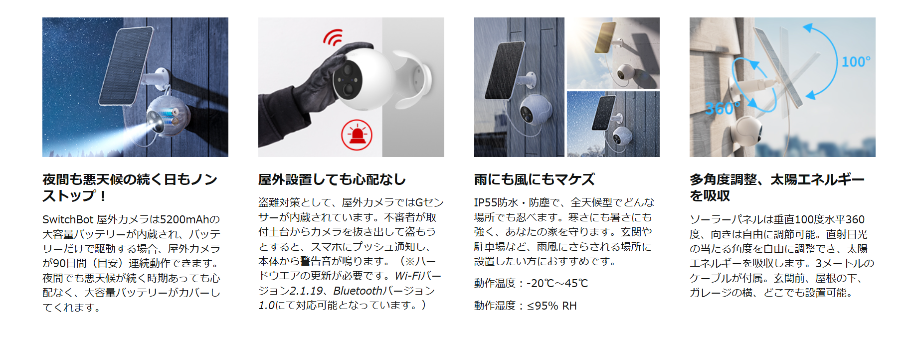 SwitchBot（スイッチボット） 防犯カメラ ソーラーパネル付き Alexa