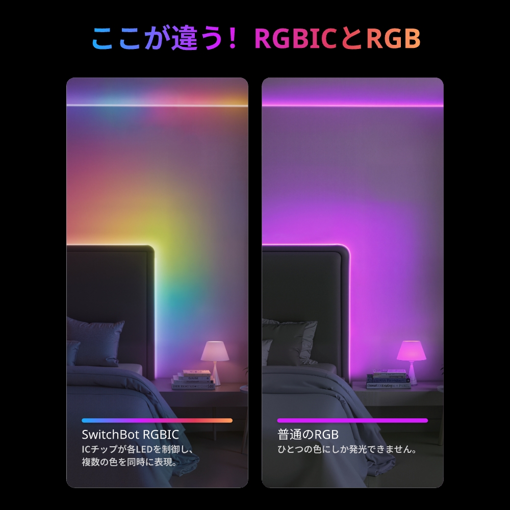SwitchBot RGBIC LEDテープライト Matter対応 スイッチボット 間接照明 RGB ライト 1600万色 無段階調光調色 Wi-Fi Bluetoothに対応 5m 切断可能  1年保証 | SwitchBot | 02