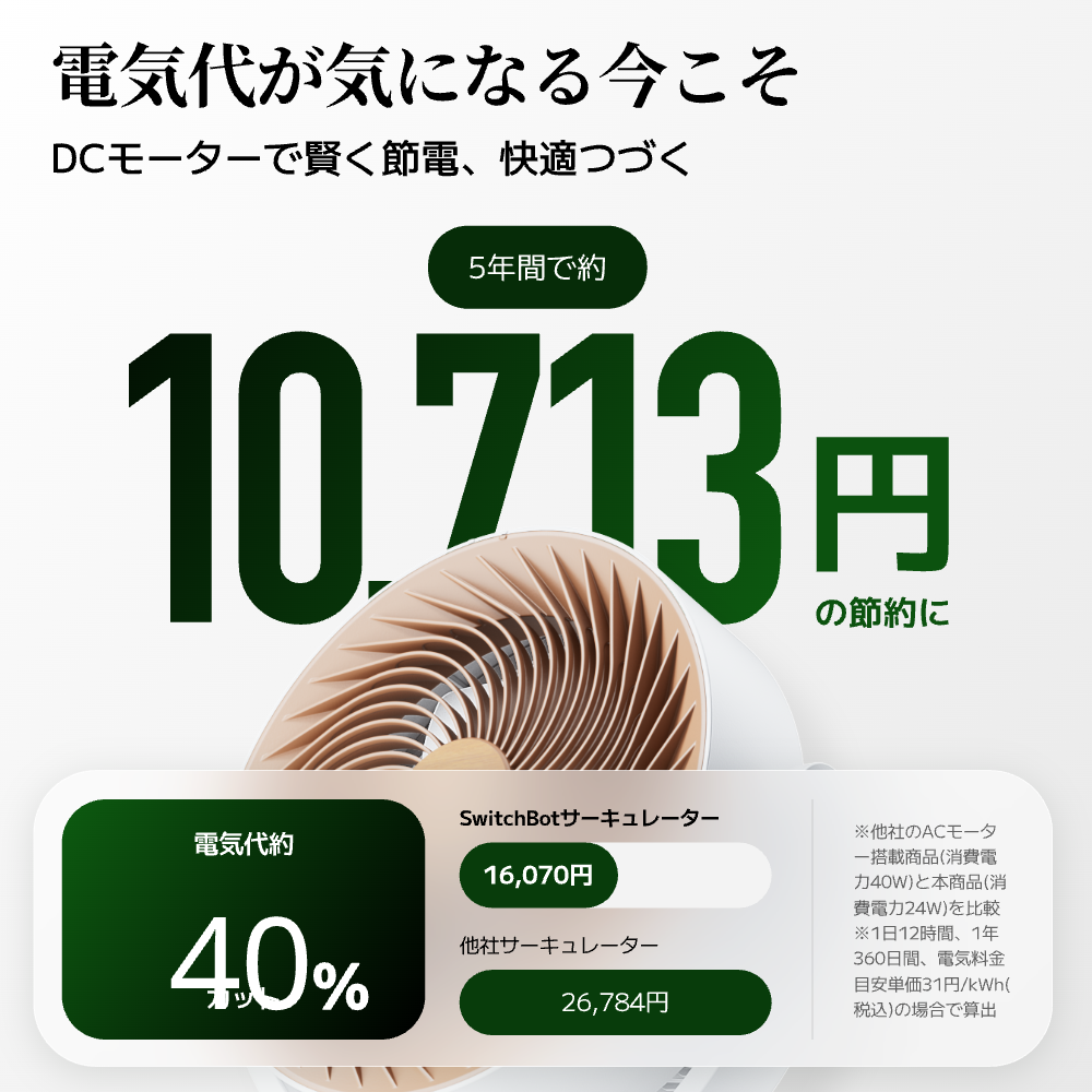 SwitchBot スマートサーキュレーター スタンド型 静音 コードレス 扇風機 ~30畳 DCモーター 3D首振り 充電電池 高さ調節 無段階風量Alexa リモコン付き 省エネ | SwitchBot | 04