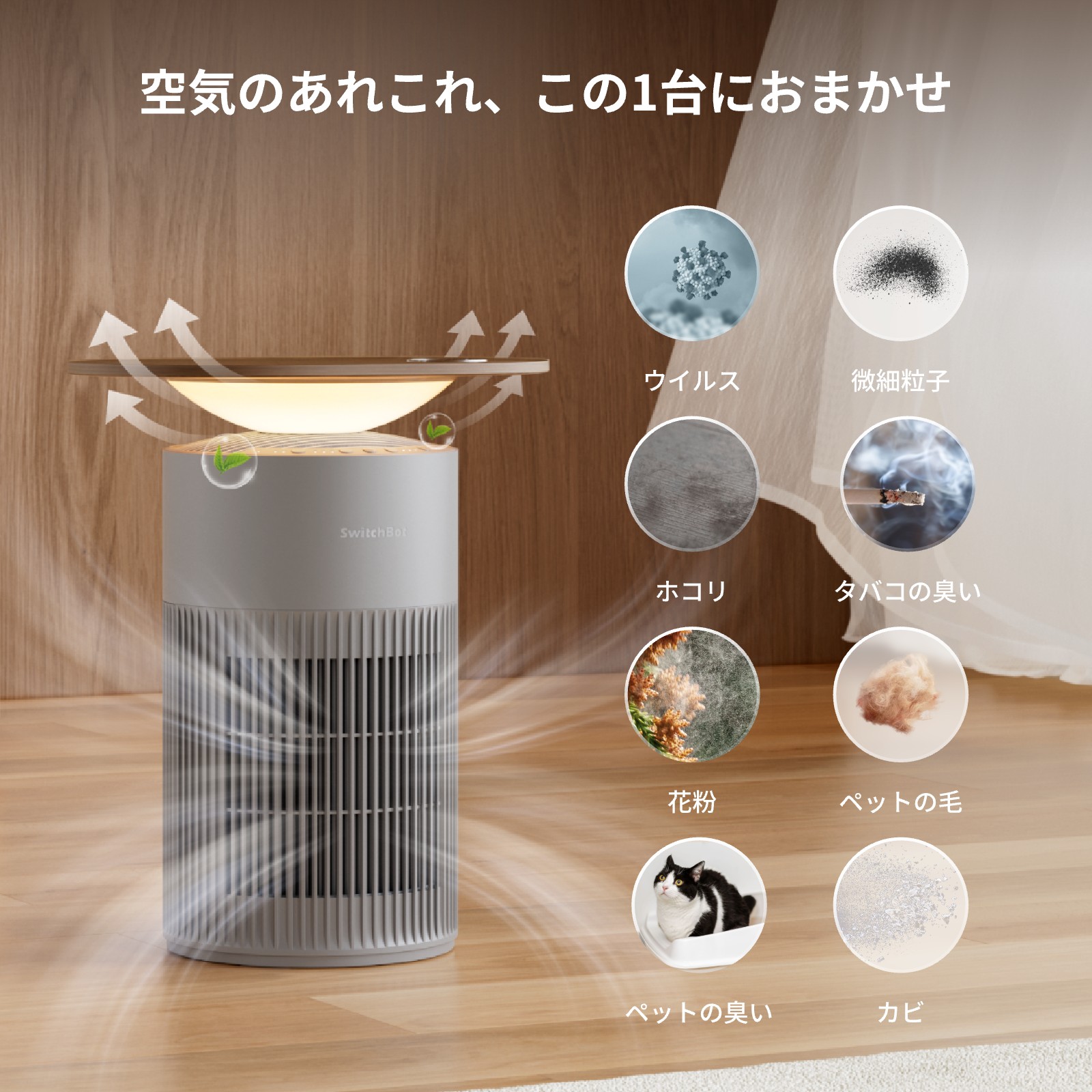 【SwitchBot】空気清浄機Table（花粉 ハウスダスト ペット 脱臭） 楽天市場】SwitchBot 空気清浄機Table 空気清浄機 25畳 空気質検知機能
