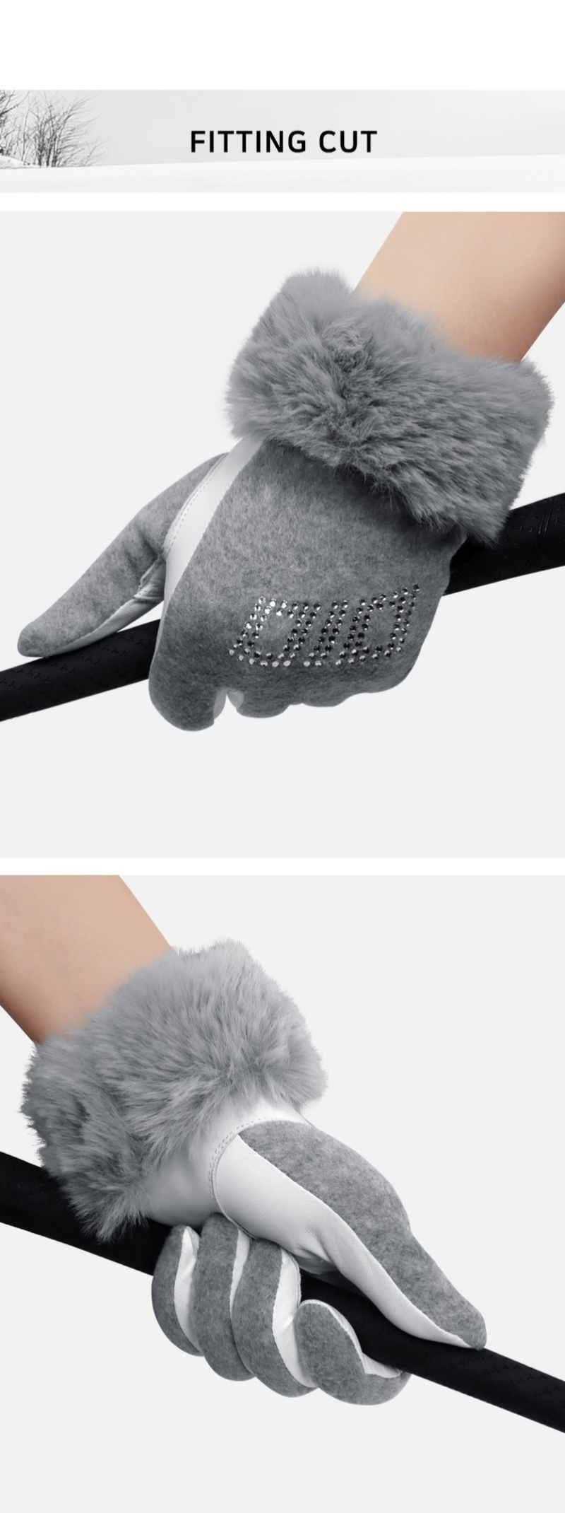 女性らしいデザイン 冬用ゴルフグローブ ラインストーン装飾 防寒