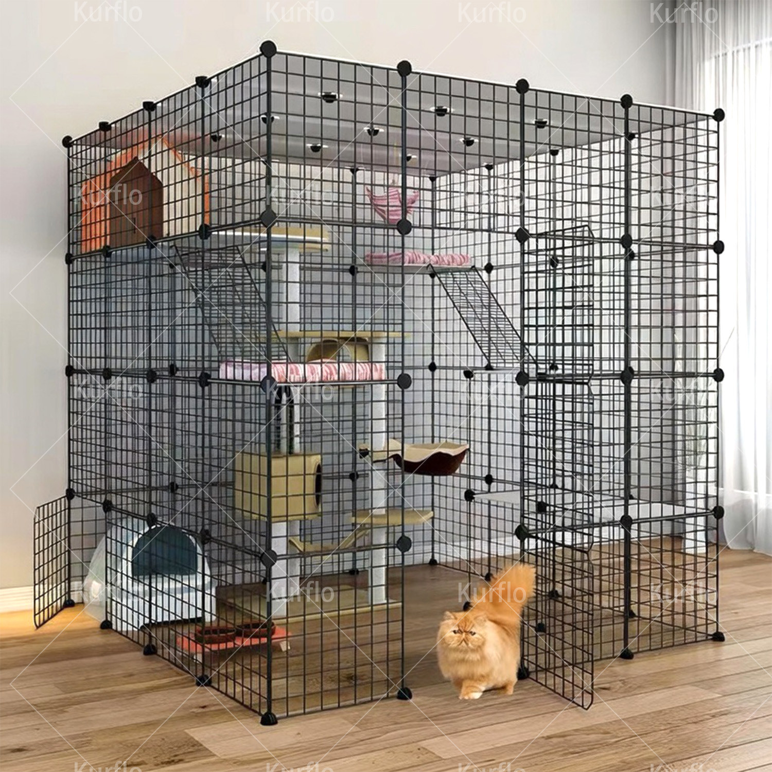 改良型】Kurflo猫 折りたたみ ケージ 5/4/3段 大型折りたたみ キャット
