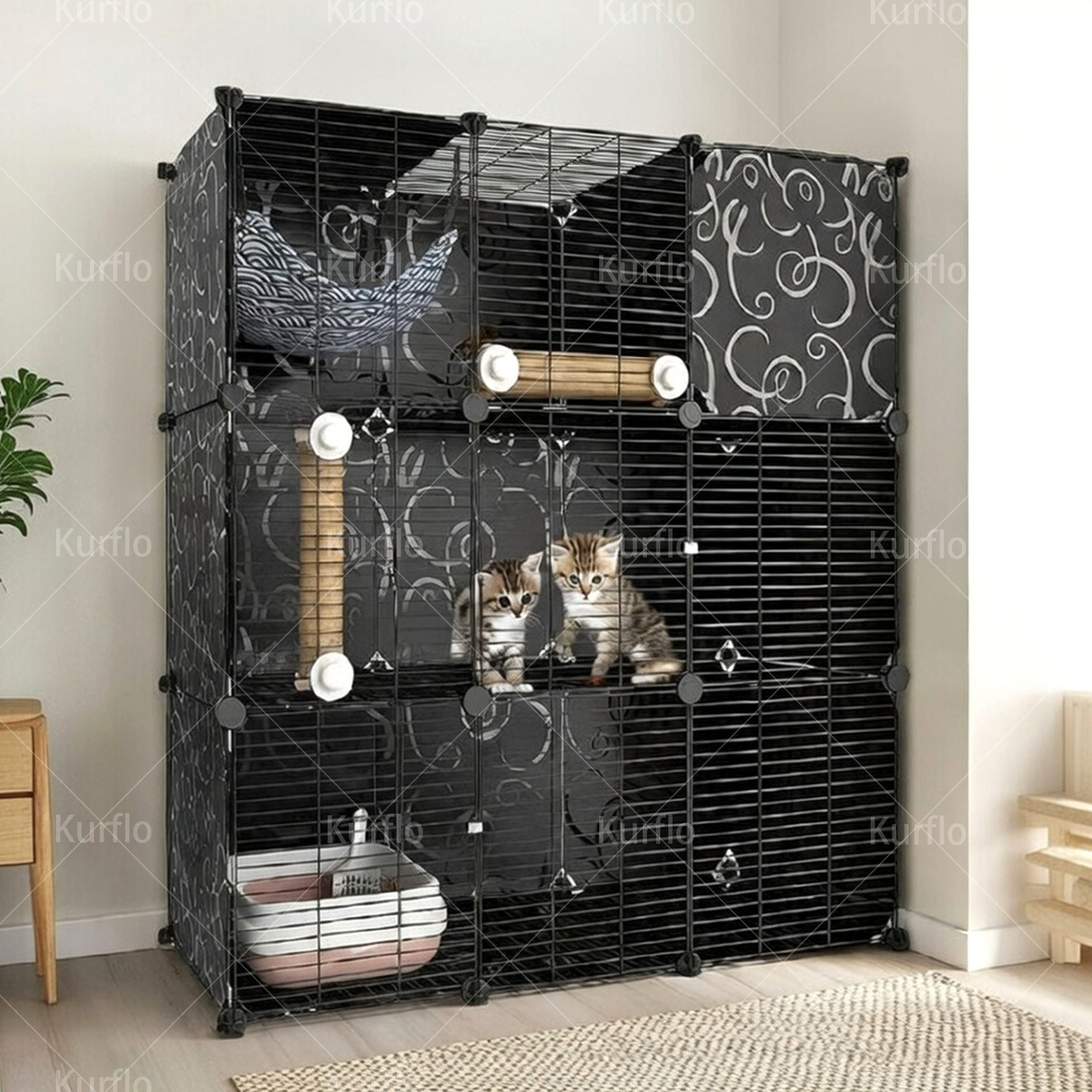 改良型】Kurflo猫 折りたたみ ケージ 5/4/3段 大型折りたたみ キャット