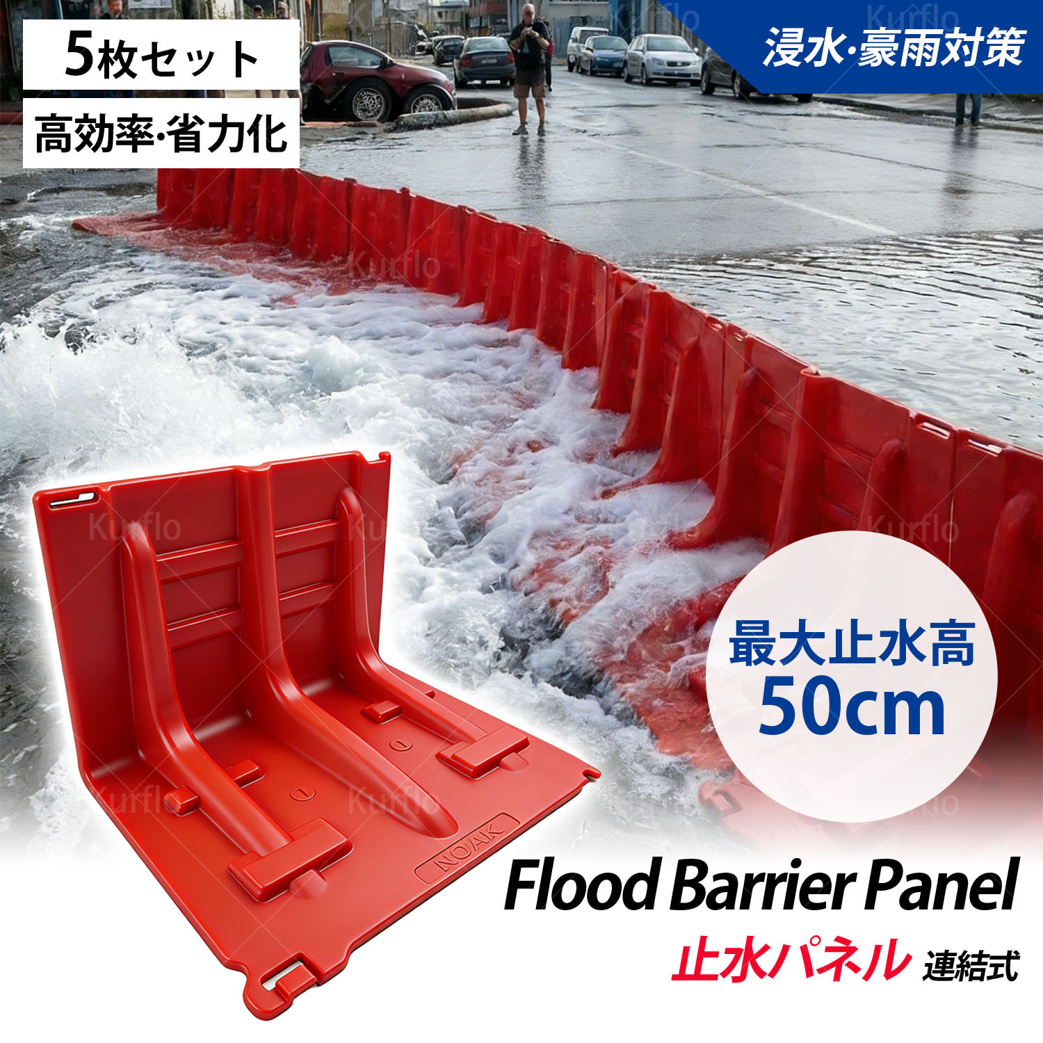 Kurflo 止水パネル 連結式 幅70×高さ52×奥行68cm ABS樹脂製 水漏れ 止