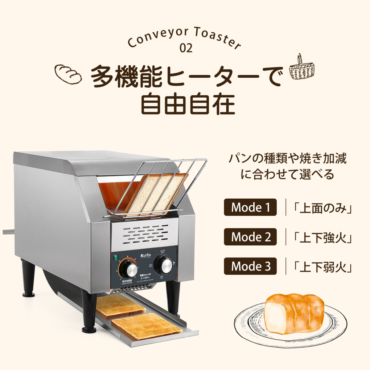 Kurflo業務用 コンベアトースター 業務用 トースター 1300W 150-300枚