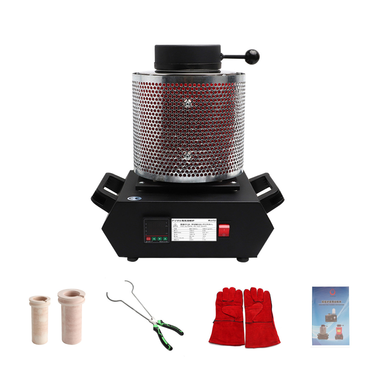 Kurflo るつぼ炉 電気式 金属溶解炉 1150℃高温対応 セラミック坩堝付き