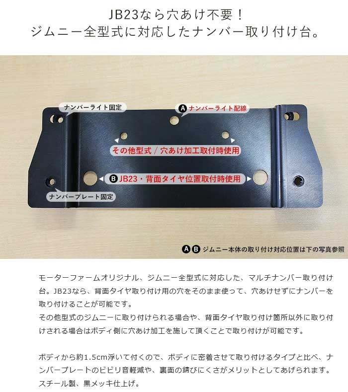 マルチナンバー取り付け台 スチール製+9連LEDナンバーライト セット MotorFarm/モーターファーム 品番:MNBSETの画像