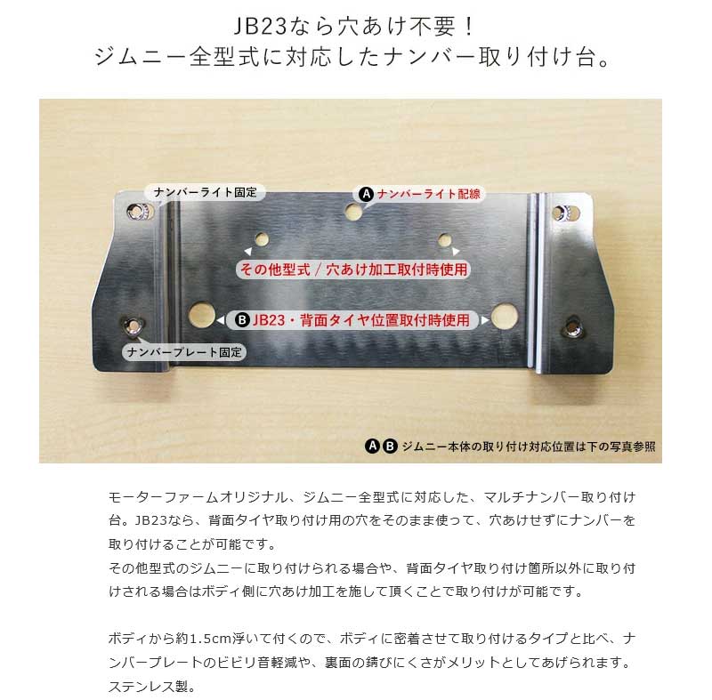 マルチナンバー取り付け台 ステンレス製 + 9連LEDナンバーライト セット MotorFarm/モーターファーム 品番:MNSSETの画像