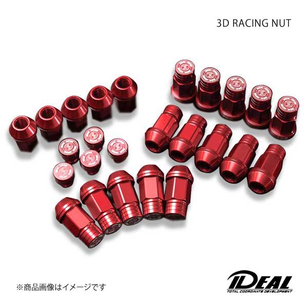 IDEAL イデアル 3D RACING NUT/3Dレーシングナット レッド 16本入り 本体側 35mmキャップ付｜syarakuin-shop