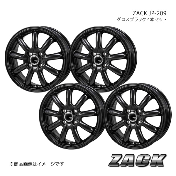 ZACK JP-209 カローラフィールダー 160系 推奨タイヤ:185/60-15 アルミホイール4本セット 【15×5.5J 4-100 +43 グロスブラック】｜syarakuin-shop